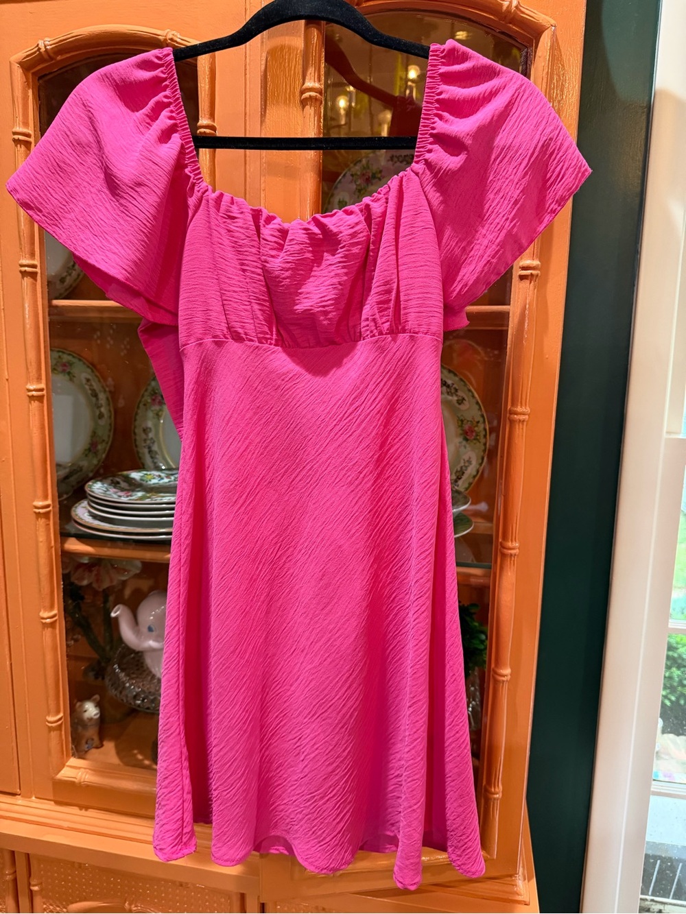 Girls Pink Flutter-Sleeve Dress